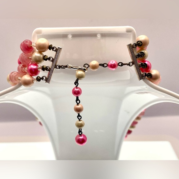 Vintage Signed Japan Multistrand Acrylic and Molded Glass Beaded Necklace MCM - Picture 5 of 9